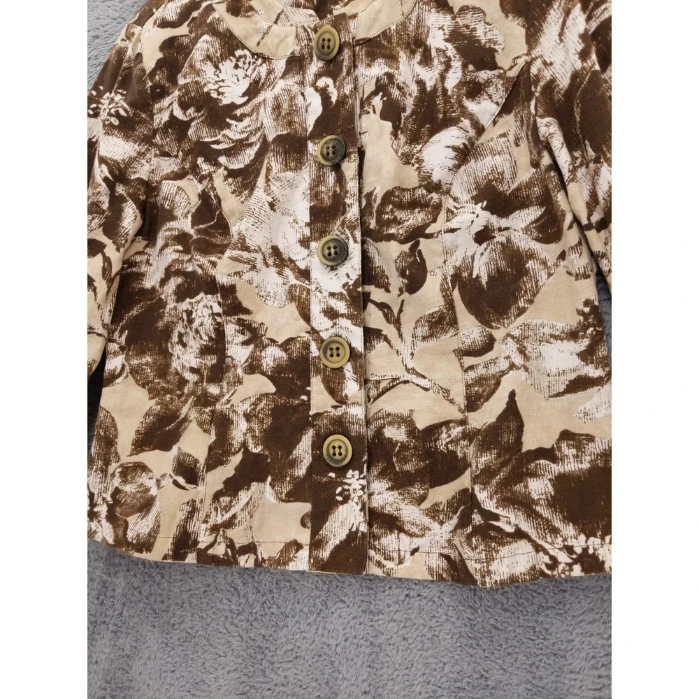 Coldwater Creek Floral Print Cropped Jacket Size 12 Cotton/Linen Barkcloth‎